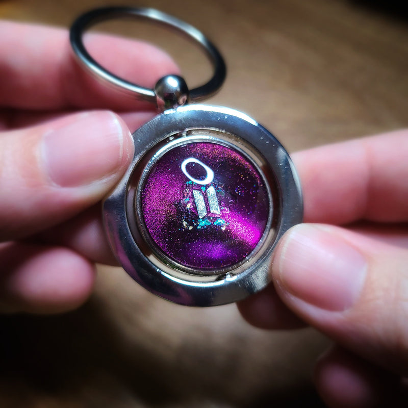 SBK003 DOUBLE-SIDED Starscape Keychain: BTS Teal-Purple Comet on Magnetic Purple