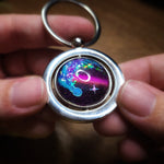 SBK003 DOUBLE-SIDED Starscape Keychain: BTS Teal-Purple Comet on Magnetic Purple